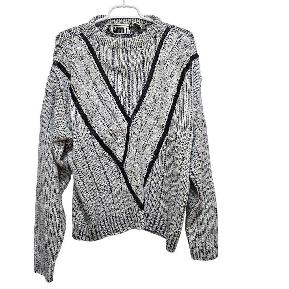 Vintage Gabrielle Men’s Large Leather Trim Cable-Knit Sweater